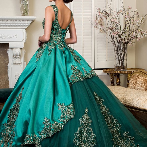 GLS Collective | Dresses | New Emerald Green Ball Gown Embroidered Mesh ...